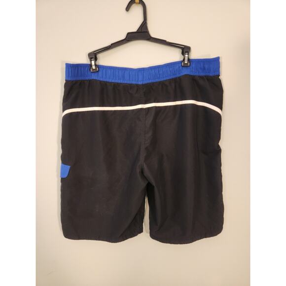 Speedo Swim Shorts Mens Medium Blue Black Striped Board Bermuda Tropical Beach - Picture 5 of 9